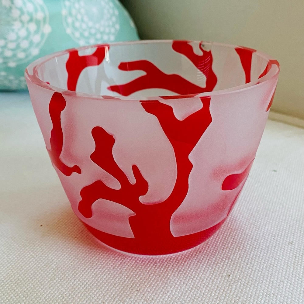 VTG Signed Eisch Carved Cameo Red Cut To Clear Frosted Glass Vase 3.5” Germany